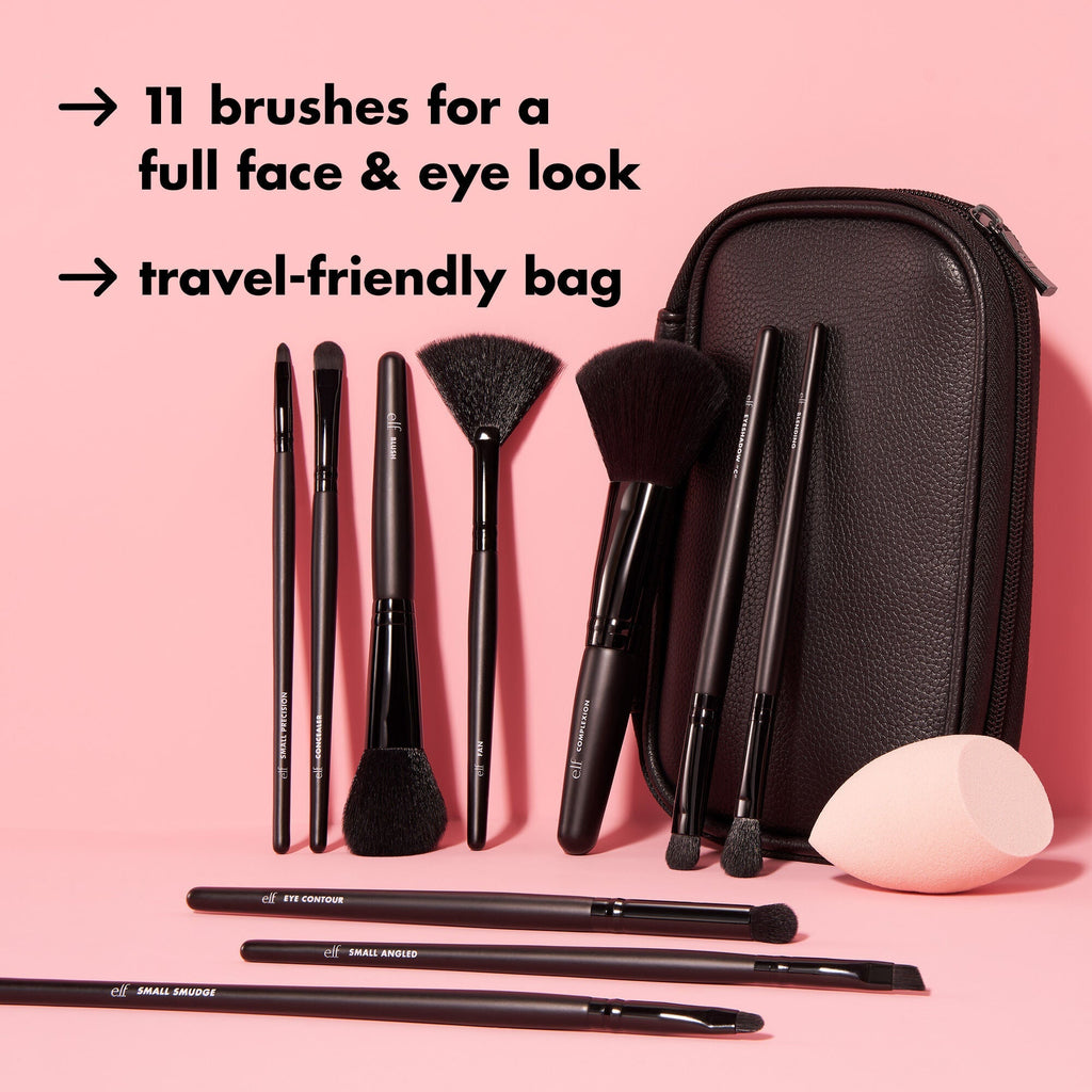 Full Face & Eye Makeup Brush Set with Travel Case